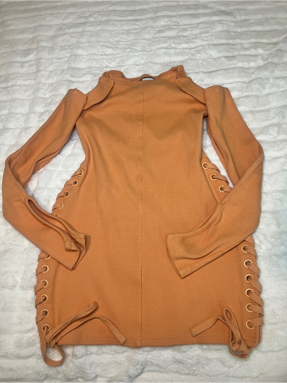BBXBRAND Long-Sleeve Orange Lace-Up Bodycon Mini Dress SZ L